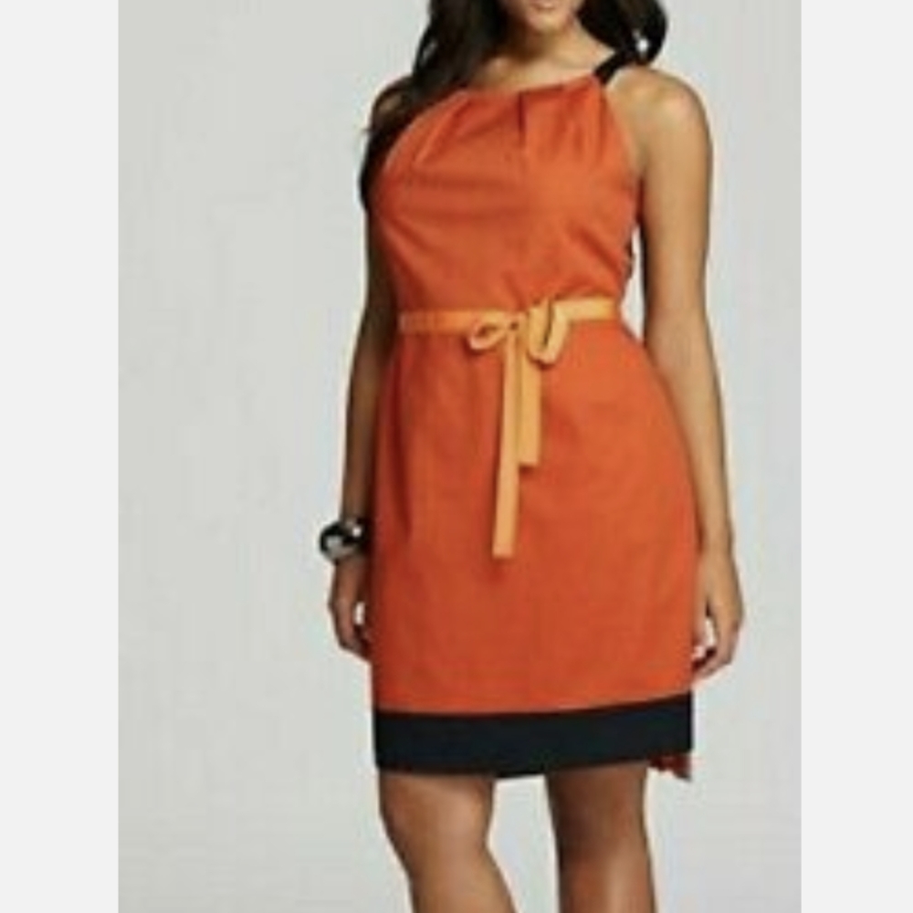 Tahari Woman Corinna Color block Sheath Dress Orange Zest Plus Size 20